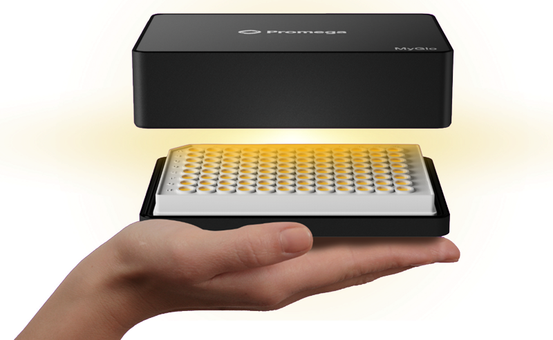 MyGlo® Reagent Reader on a human hand