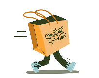 Illustration of an Olive Garden To Go bag walking.