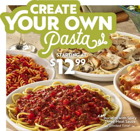 Olive Garden create your own pasta starting at $12.99