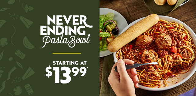 Never-Ending Pasta Bowl. Endless combinations of pastas, sauces and toppings starting at $13.99\u200b