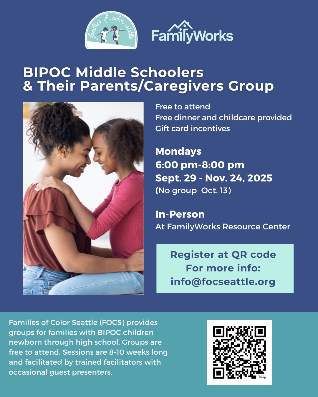 FOCS and FamilyWorks BIPOC Middle Schoolers and Their Parents/Caregivers