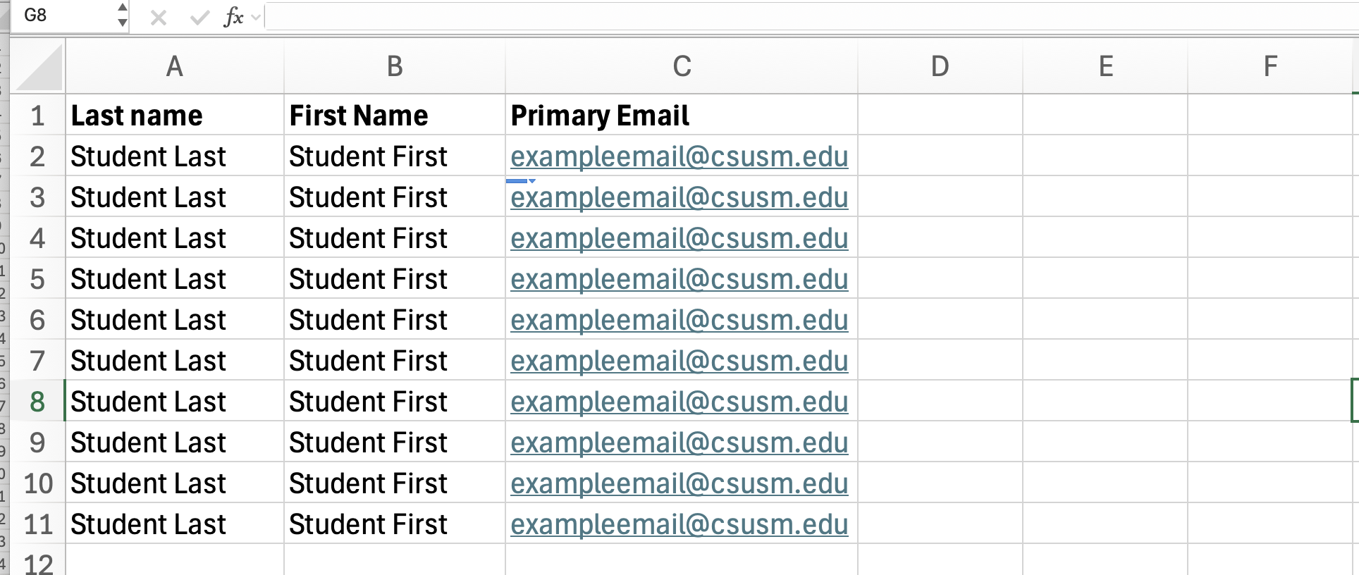 Correctly formatted contact list