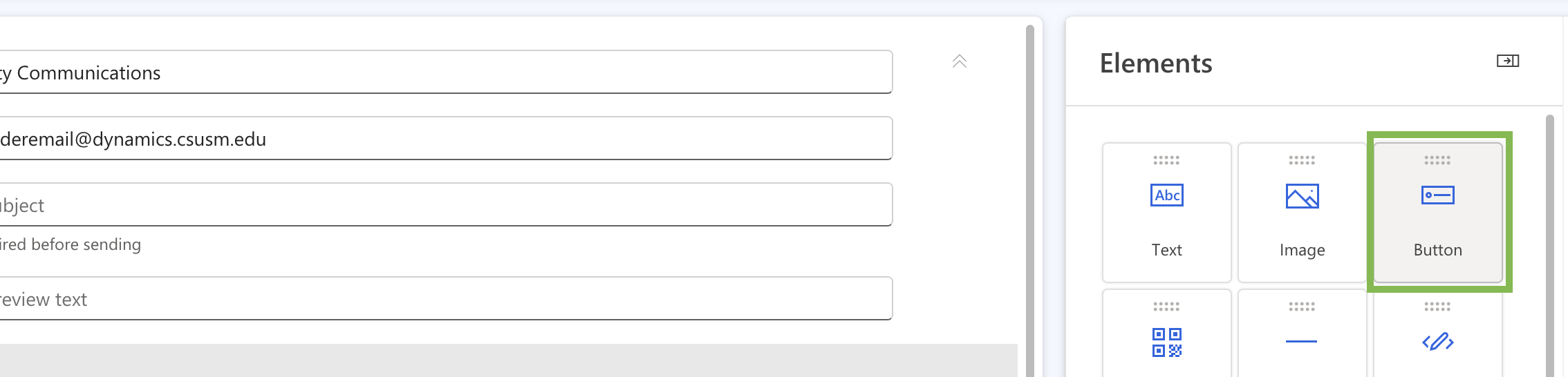 Button component in elements panel