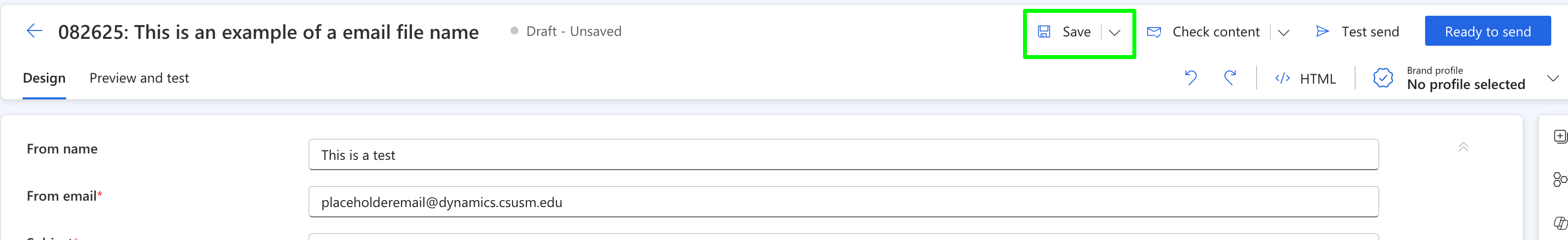 Setting up email subject line and sender