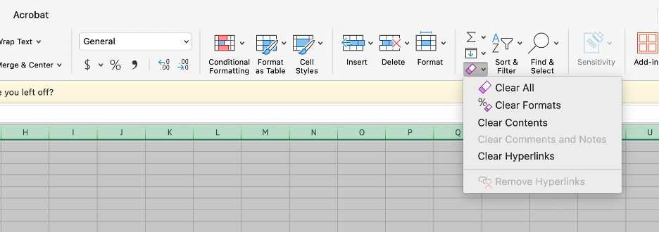 Clear formatting in Excel