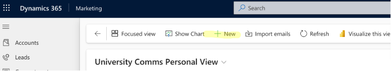 Start a new email in Dynamics
