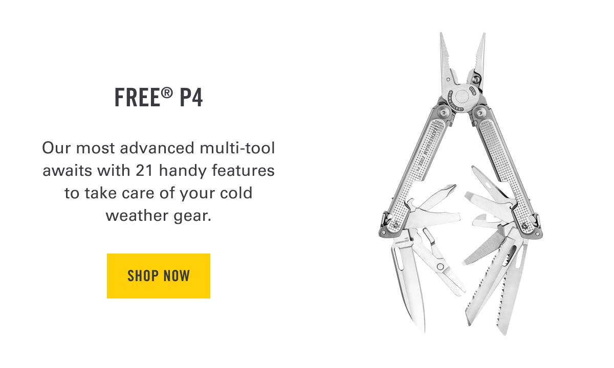 FREE P4 Our most advanced multi-tool awaits with 21 handy features to take care of your cold weather gear. 