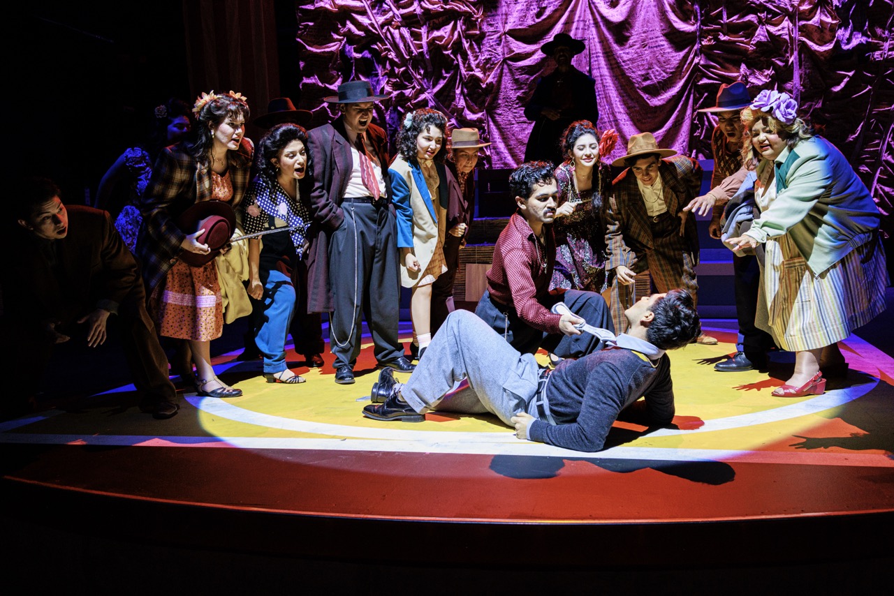 Actors performing ‘Zoot Suit’ on stage