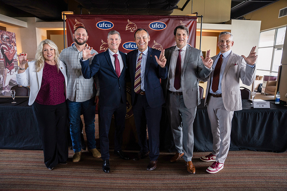 UFCU and Texas State leadership at the announcement of UFCU Stadium at Texas State University.