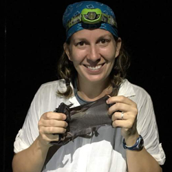 Biologist Dr. Sarah Fritts with a bat