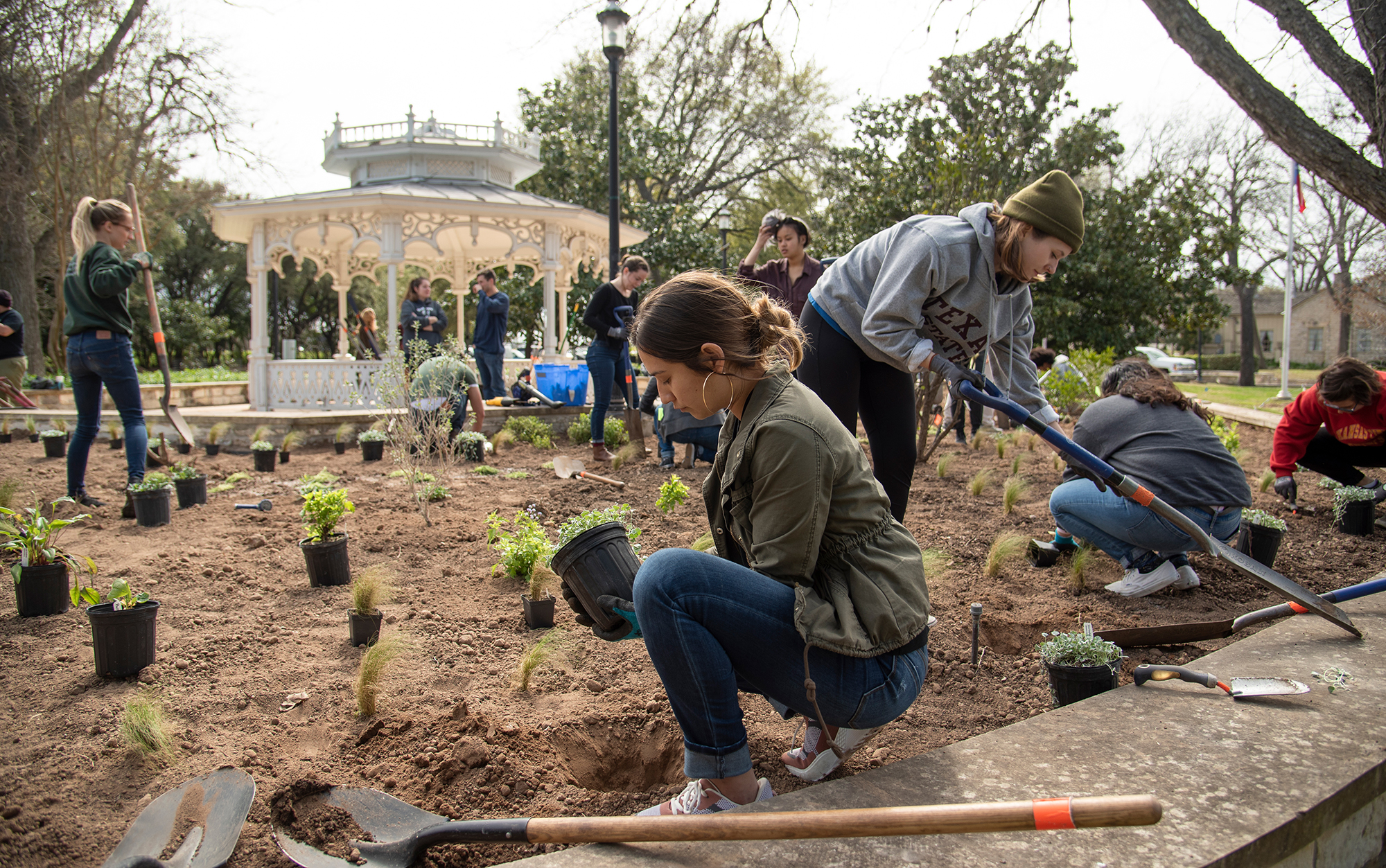 people tending to a garden