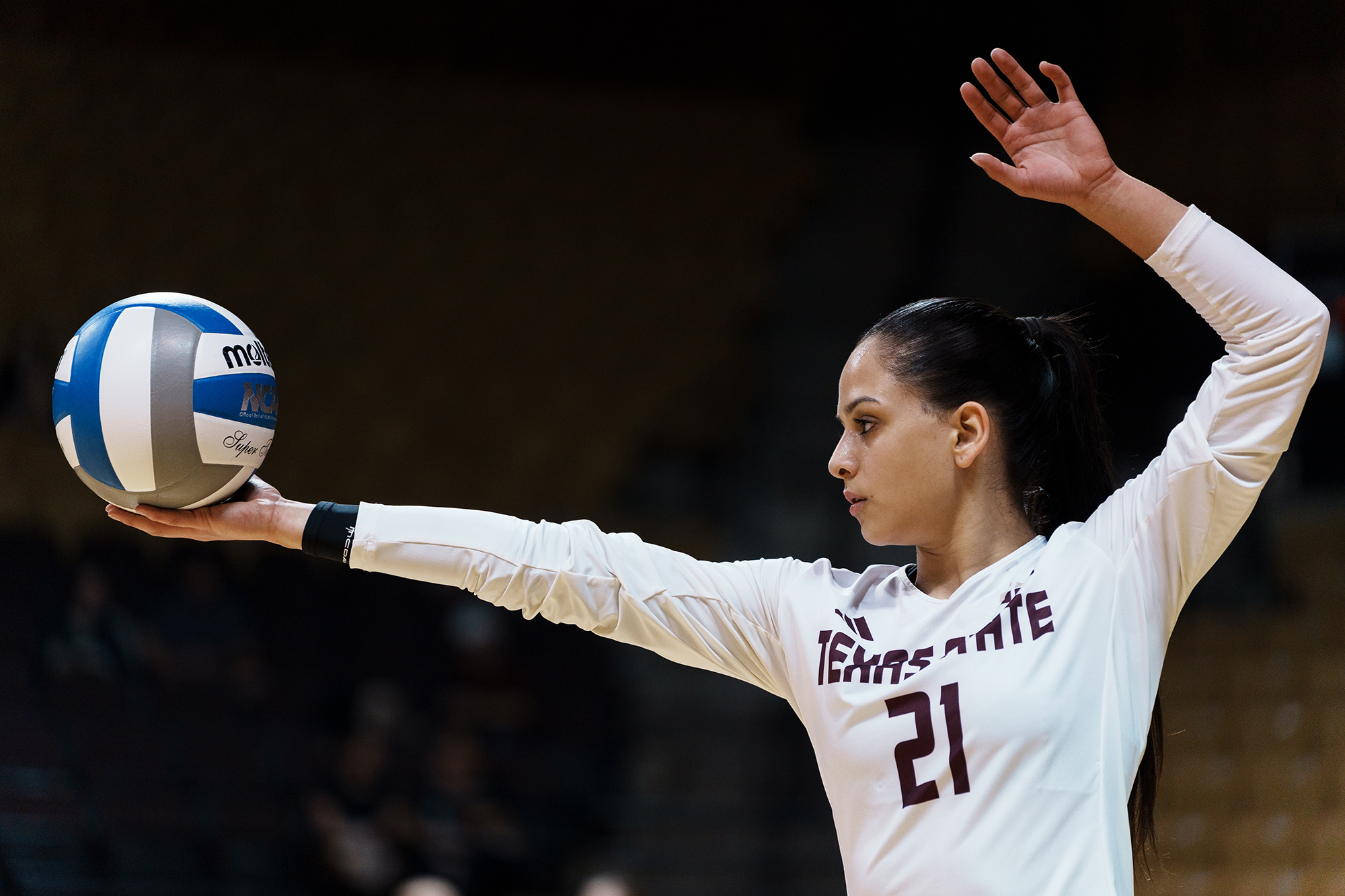 a txst volleyball player on the court