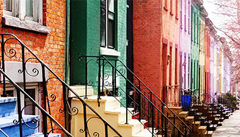 Colorful rowhouses in Albany, New York