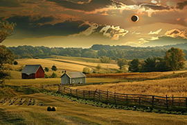 A solar eclipse over a pastoral farm setting illustrates the potential for unique agriexperiences.