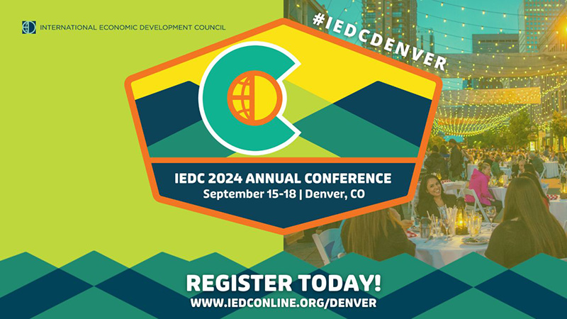 Colorful logo for the International Economic Development Council's 2024 Annual Conference in Denver on September 15-18. Link to the event website.