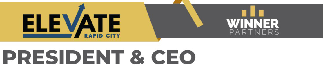 Elevate Rapid City logo and Winner Partners logo with text reading "President and CEO" below it