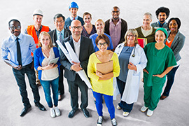 A diverse group of many different types of people working in different professions.