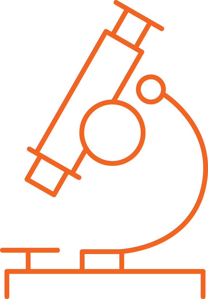 Orange line drawing of a microscope