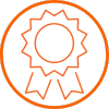 Orange line drawing of an award within an orange circular outline