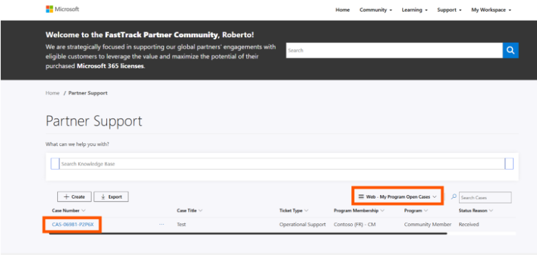 Partner Support landing page