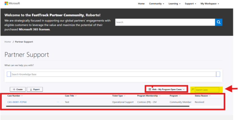 Image of My Open Cases drop-down